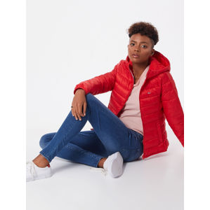 Tommy Jeans dámská červená přechodová bunda s kapucí